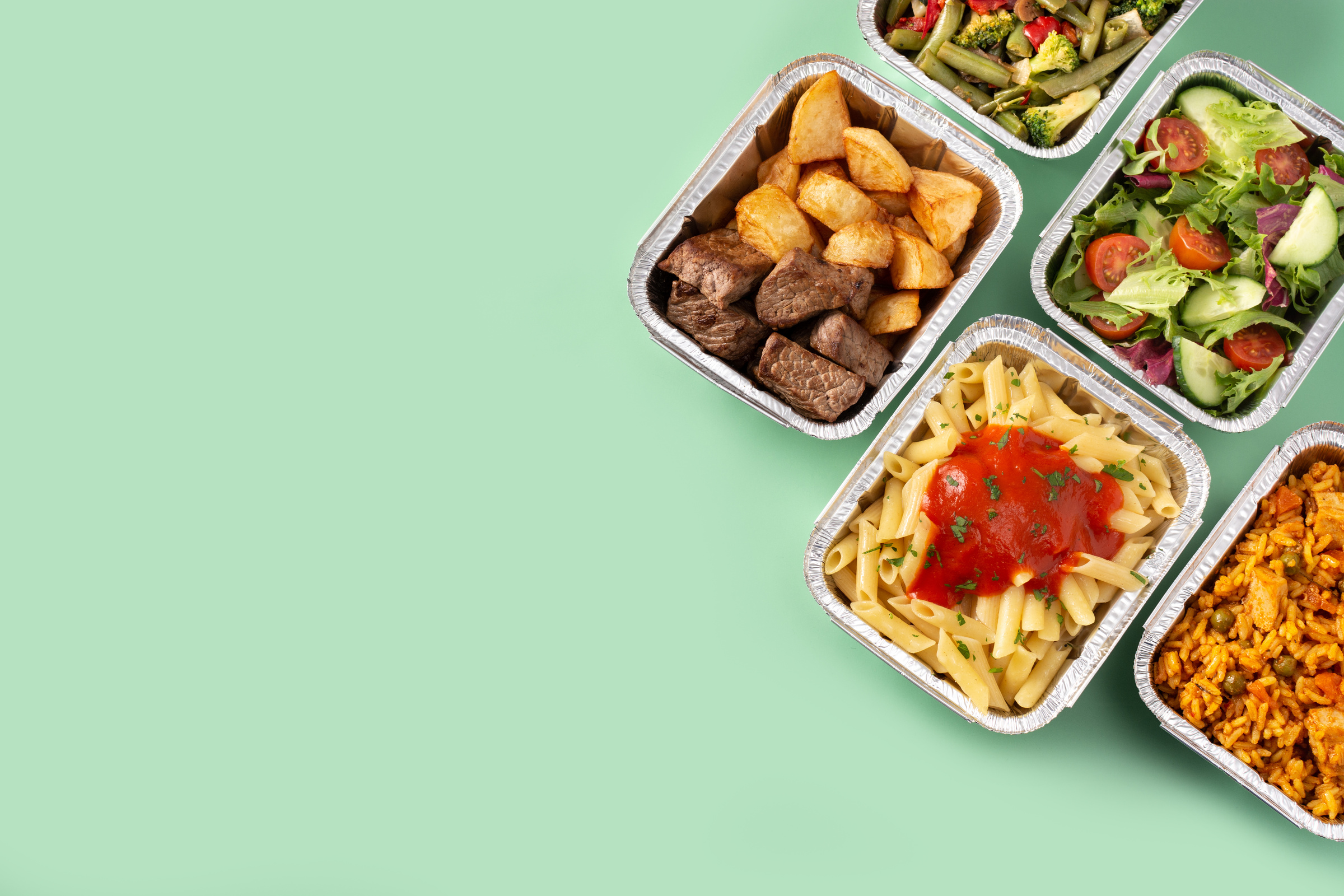 Take Away Healthy Food in Foil Boxes
